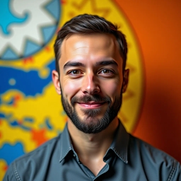 A creative portrait with a colorful background of a man