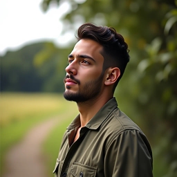 A lifestyle portrait in a natural setting for facebook of a man